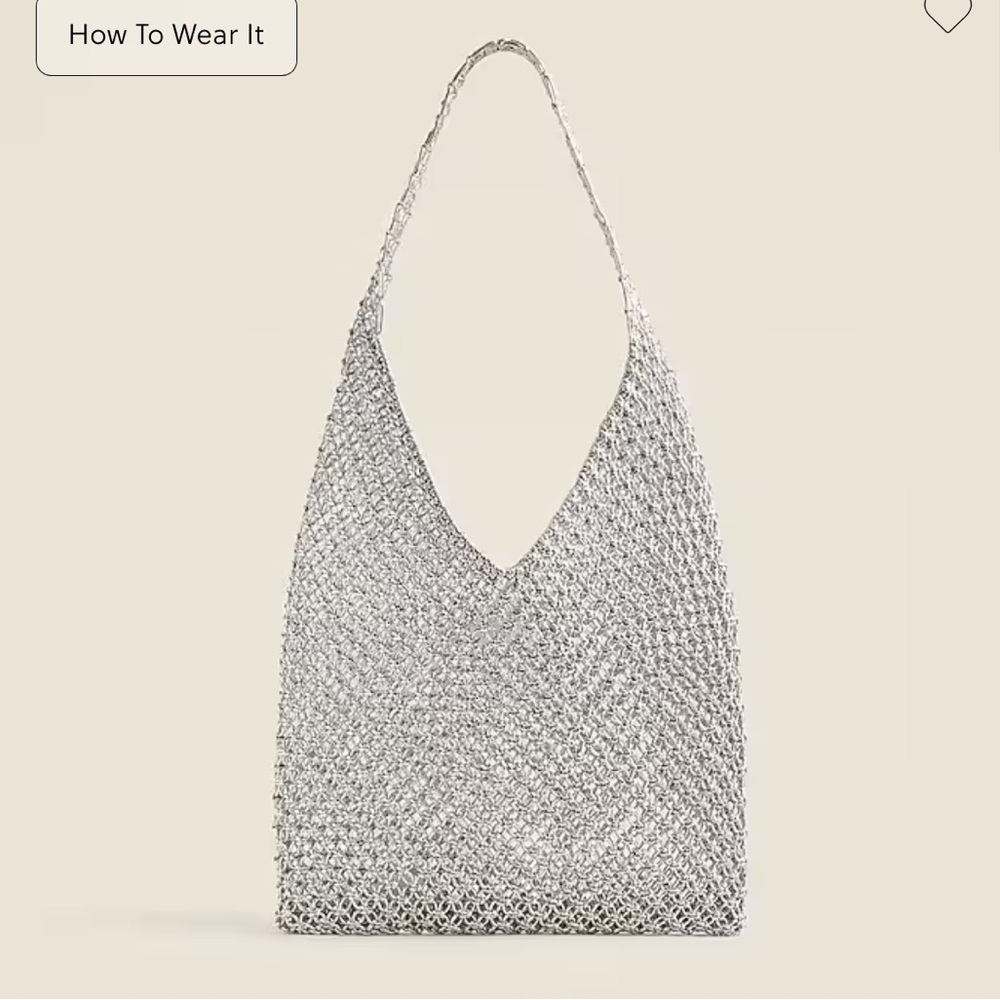 J Crew Handwoven Metallic Silver Shoulder Tote Bag - Picture 2 of 4